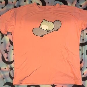 Pink T-Shirt with Skateboarding Frog Graphic